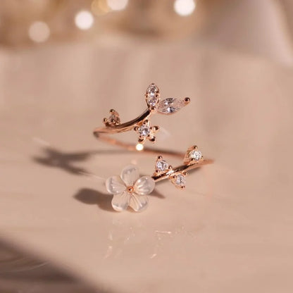Sparkling Zirconia Flower Ring Open End For Women Jewelry Gift ✨🌸