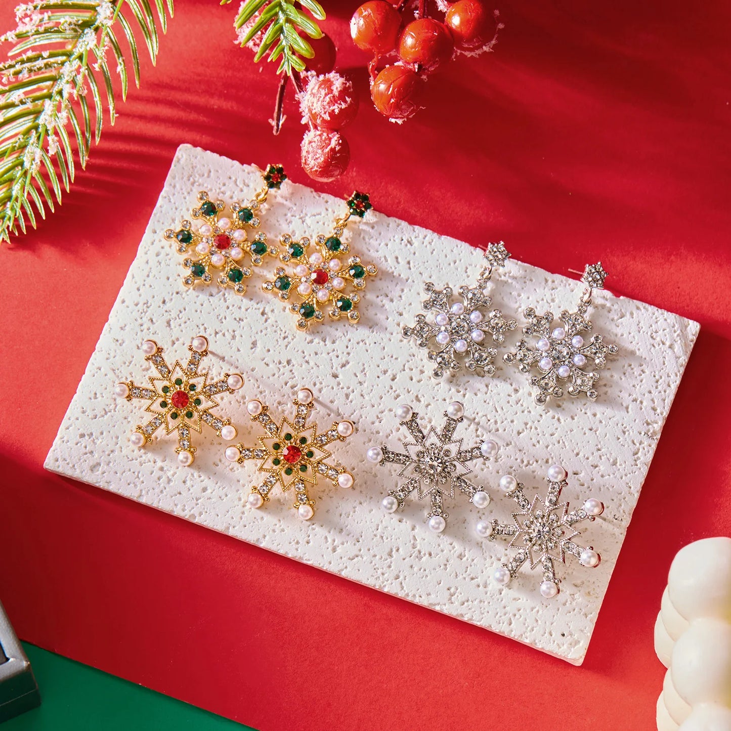 Whimsical Snowflake Stud Earrings With Crystals And Pearls Gift For Her ❄️🎁