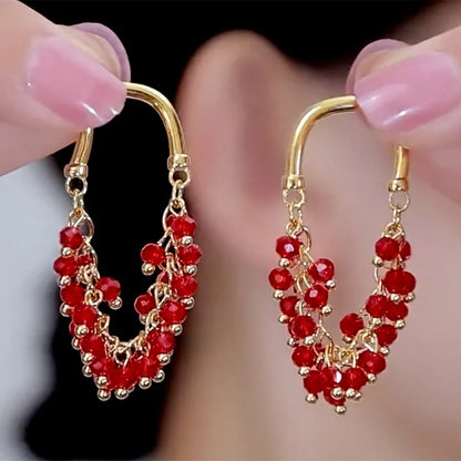 Red Crystal Beaded Tassel Earrings for Women, Elegant Luxury Jewelry ✨💖