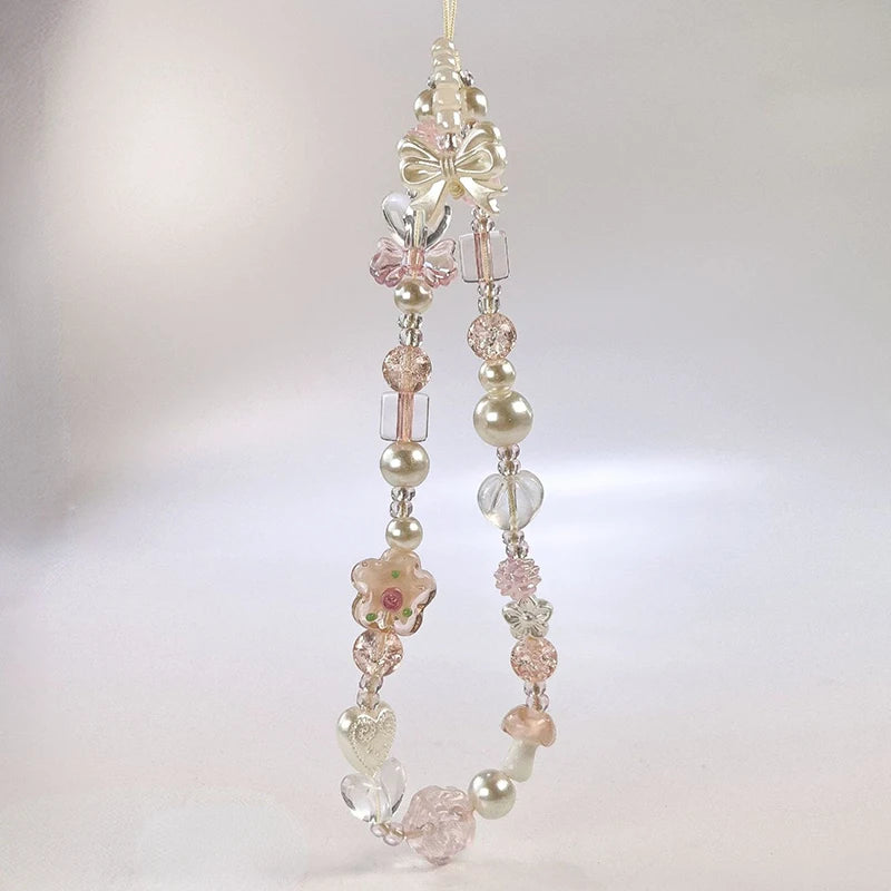 Whimsical Glass Bowknot Flower Phone Strap Lanyard Charm 🌸💖 For AirPods Case