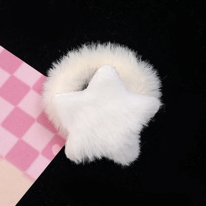 Kawaii Winter Furry Star Hair Ties 🌟✨ Cute Plush Scrunchies for Girls & Women - Colorful, Fashionable Fur Hair Bands! 🎀