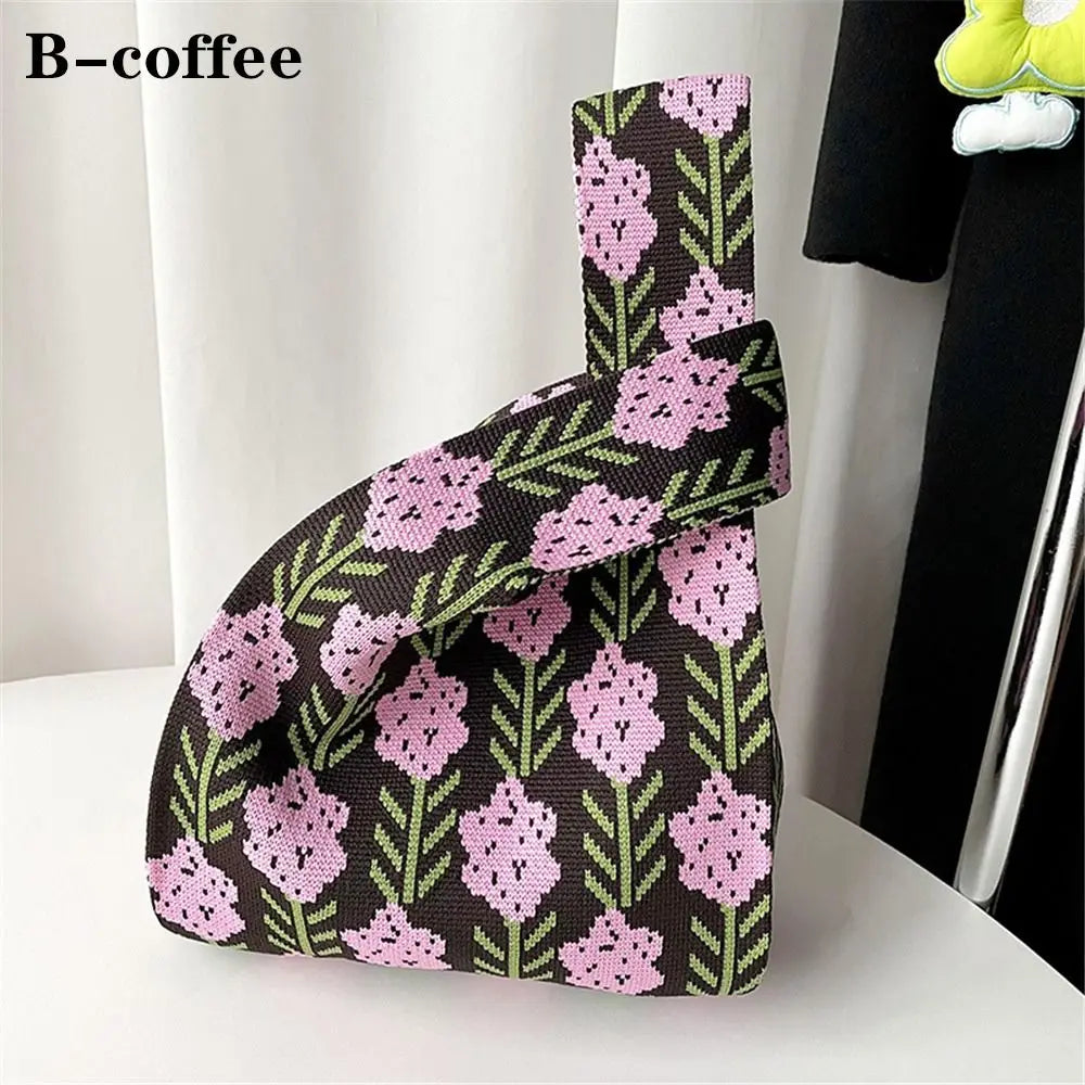 Kawaii Floral Knit Handbag 🌸✨ | Cute Women’s Casual Tote & Wrist Bag | Reusable Shopping Companion 👜💕