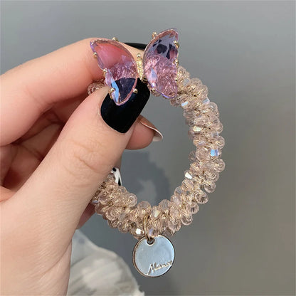 Kawaii Crystal Butterfly Hair Tie 🦋✨ | Luxurious Beaded Elastic Hair Band for Women & Girls | Exquisite Ponytail Accessory 🎀