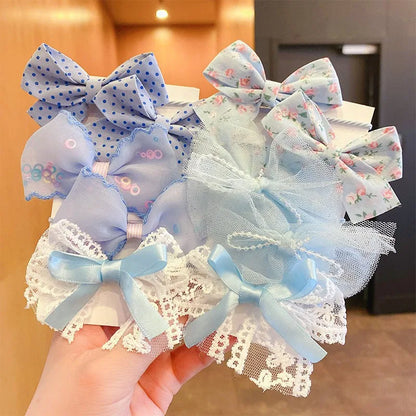 Kawaii 10-Piece Floral Bow Hairbands 🌸✨ | Adorable Elastic Hair Ties for Girls 🎀💕 | Stylish Kids' Headwear Accessories