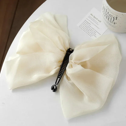 Charming Chiffon Bow Banana Clip 🎀✨ for High Ponytails – Vintage Style Hair Accessory 🐒🌸 - Pixie Quill
