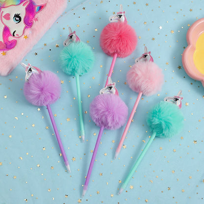 Kawaii Cartoon Unicorn Hair Ball Pen 🦄✨ | Adorable Creative Writing Tool for Students 🎉 | Perfect Children's Stationery Gift! 🎁✏️