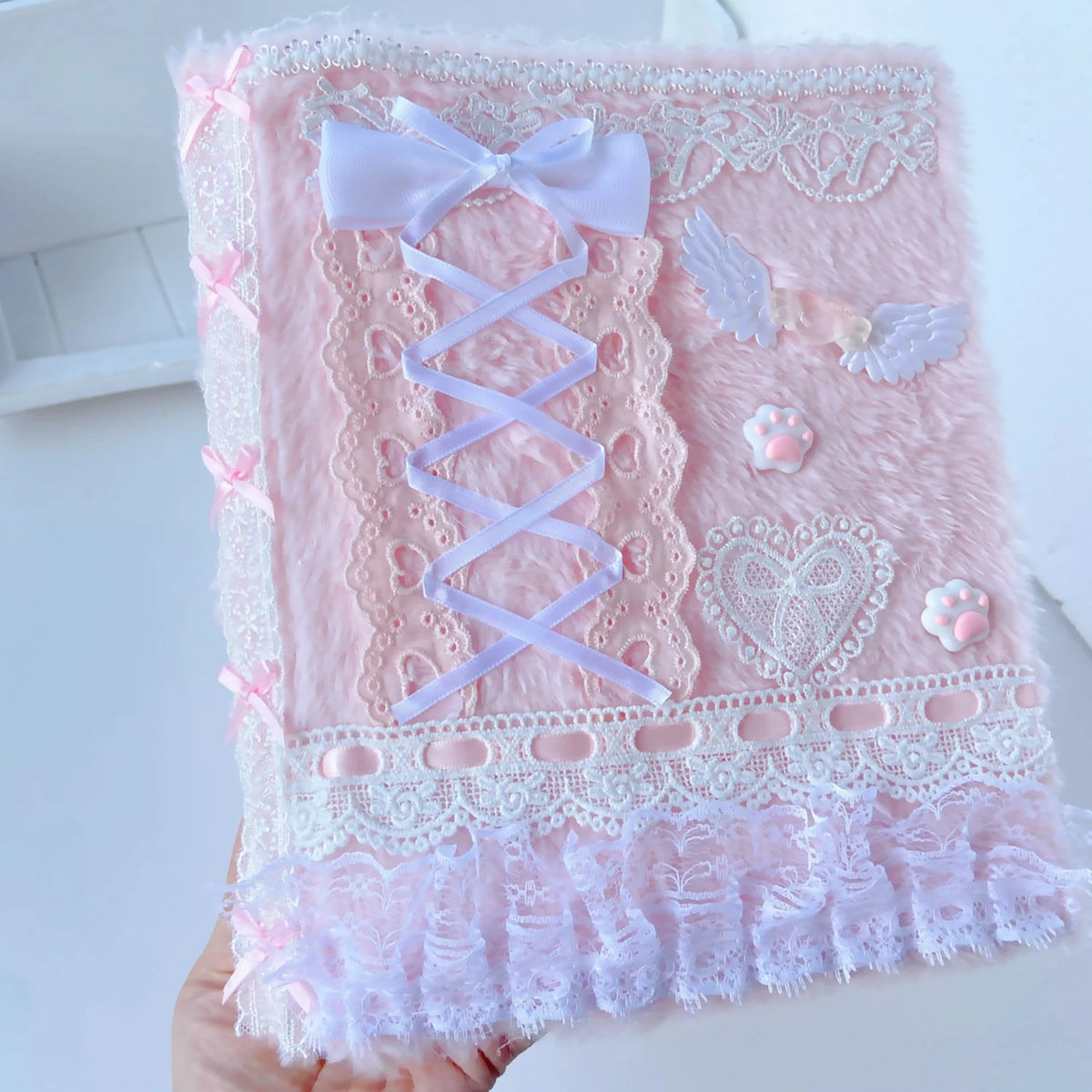 Pink Plush A5 Photo Card Binder For Kpop Fans Cute Wings Ballet Ribbon Idol Album With Lace Decor 🩷🎀📷