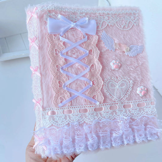 Pink Plush A5 Photo Card Binder For Kpop Fans Cute Wings Ballet Ribbon Idol Album With Lace Decor 🩷🎀📷