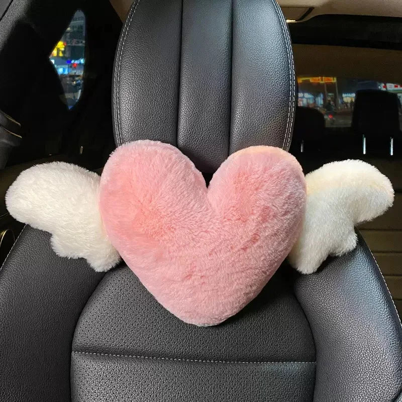 Cute Pink Heart-Shaped Plush Car Neck Pillow 💖✨ | Kawaii Headrest Cushion for Girly Car Decor 🚗💕