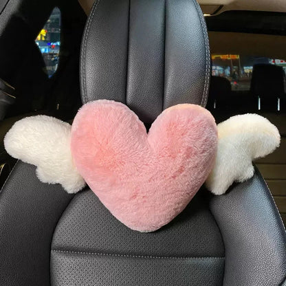 Cute Pink Heart-Shaped Plush Car Neck Pillow 💖✨ | Kawaii Headrest Cushion for Girly Car Decor 🚗💕
