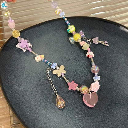 Kawaii Heart & Butterfly Choker Necklace 🌈✨ | Y2K Aesthetic Punk Jewelry for Girls 💖🎀