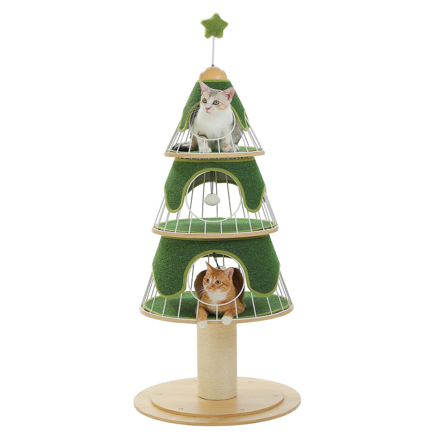 Christmas Cat Tree Tower With 4 Tiers, Wood Post, 3 Condos, Replaceable Mat 🐾🎄