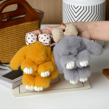 Plush Bunny Keychain Cute Bowknot Fur Rabbit Toy Charm 🐰✨