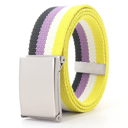 Kawaii Rainbow Striped Tactical Belt 🌈✨ Unisex Slim Fashion Accessory for Casual Vibes! 🐾🦄