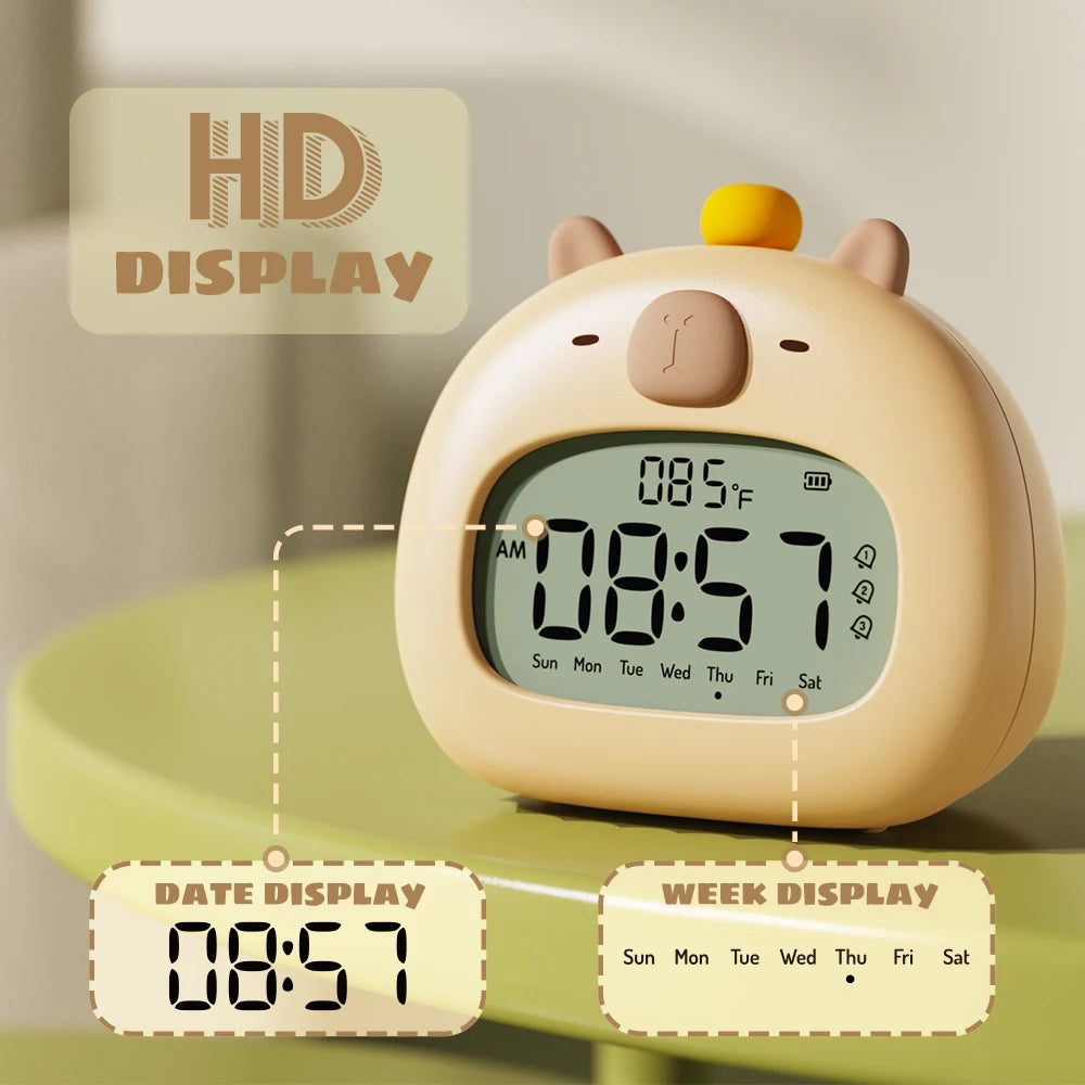 Cute Capybara LED Alarm Clock 🌟 | Kids' Sleep Trainer with Temperature Display & Rechargeable Features 🕒✨