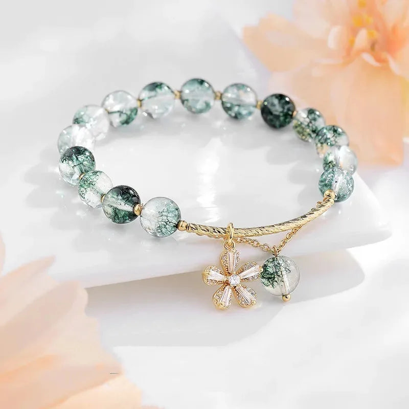 🌸 Kawaii Cherry Blossom Crystal Bracelet 🌸 | Elegant Beaded Charm Jewelry for Girls 💖✨