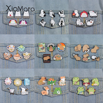 Kawaii Animal Brooch Set 🐾✨ Adorable Enamel Pins - Cute Cat & Capybara Metal Accessories for Fashion & Gifts! 🎁🌈