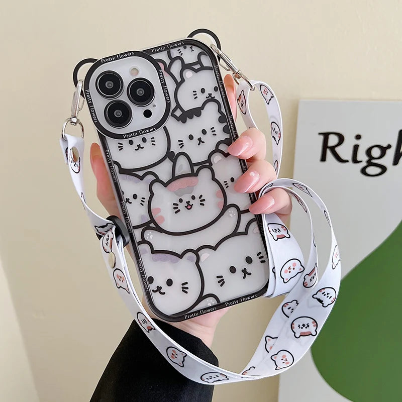 🐻✨ Adorable Bear Phone Case with Lanyard for iPhone 14/13/12/11 Pro Max & More! 🐾💕