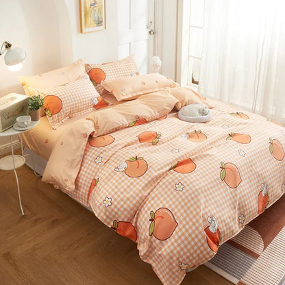 🍑✨ Sweet Dreams with Fruity Fun! 🍓 3-Piece Bedding Set - Adorable Peach & Strawberry Design for Cozy Bedrooms 🌙