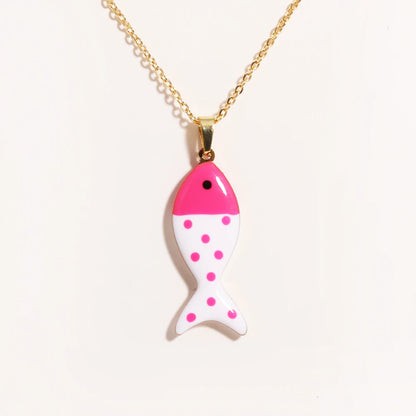 Cute Colorful Enamel Fish Pendant Necklace For Women Waterproof Gold Tone 🐟💖🌊