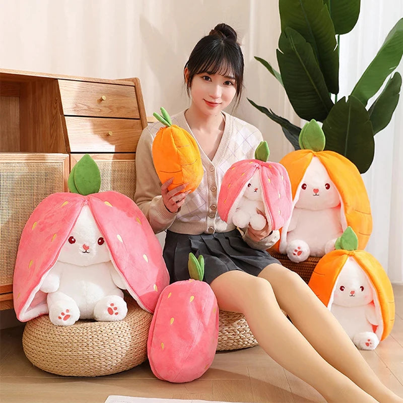 🍒🥕 Cuddly Strawberry Carrot Bunny Plush - Adorable Big Ears for Joyful Play! 🐇💕