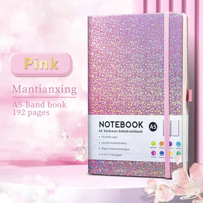 Kawaii Starry Sky A5 Notebook 🌌✨ | Cute PU Leather Cover with Elastic Tape & Pen Insert for Office Magic! 📒✍️