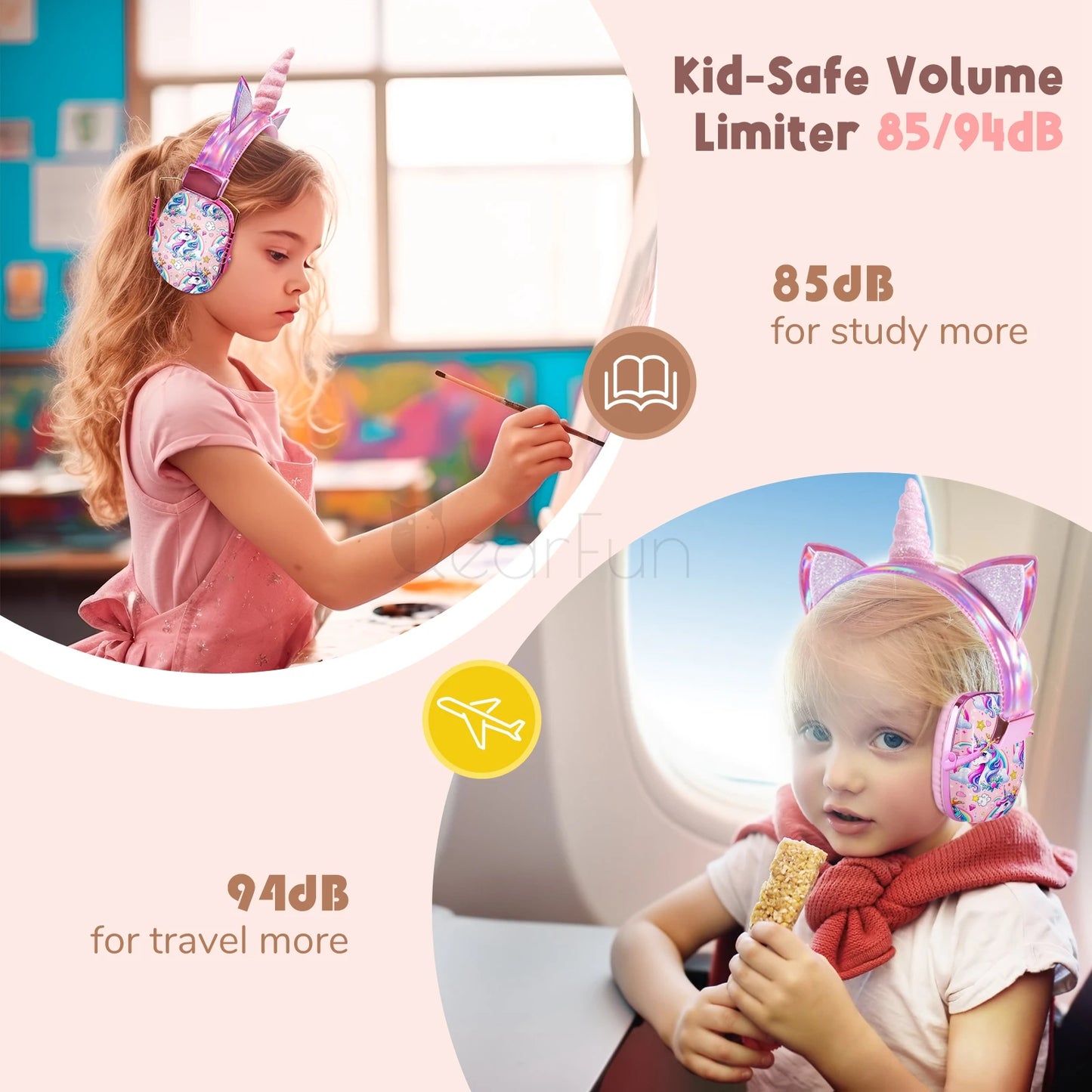 🌈✨ Adorable Unicorn Kids Headphones with Mic 🎧 | 85dB Volume Limit for Safe Listening 🎀 | Perfect for iPads, School & Travel 🦄💖