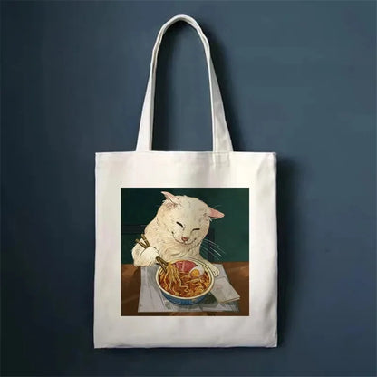 🐾 Whimsical Cat Canvas Tote 🌈 - Cute & Eco-Friendly Shopping Bag for Trendy Girls 🛍️✨ - Pixie Quill