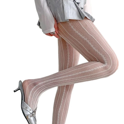 Sweetheart Striped Thigh High Fishnet Socks 💖👗 - Ruffled Lace Over Knee Stockings for Cute Fashionistas! 🌟✨ - Pixie Quill