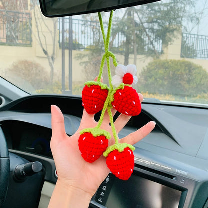 Kawaii Strawberry Blossom Car Mirror Charm 🌸🍓 | Adorable Rear View Decor for Teens & Gifts! 🎁✨