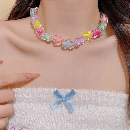 Kawaii Acrylic Heart & Star Choker 💖✨ - Retro Y2K Goth Aesthetic Necklace for Emo Girls