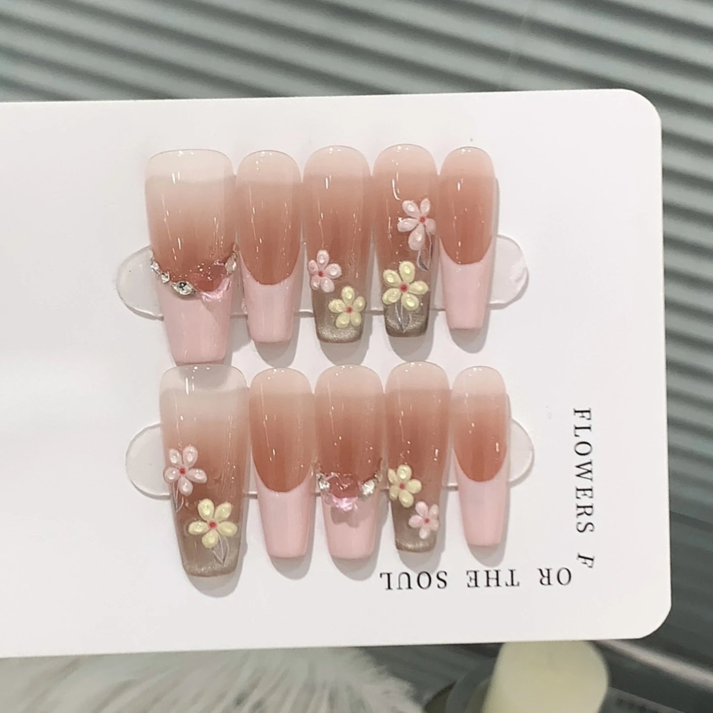 Kawaii Cherry Blossom Cat Eye Coffin Nails 🌸✨ | 10pcs Handmade Press-On Manicure Set 💖💅