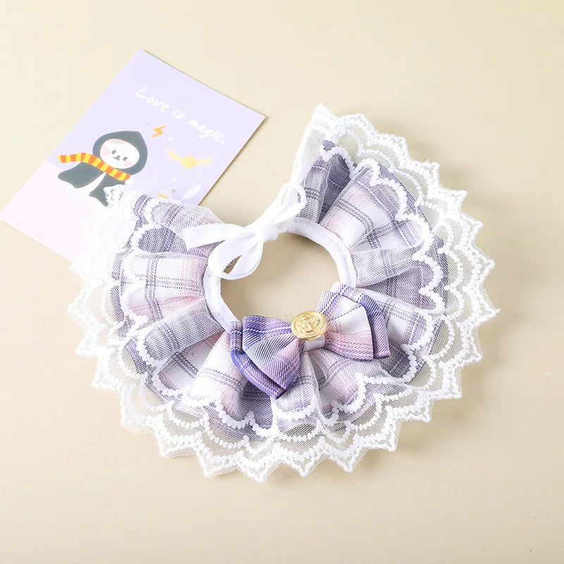 ✨ Elegant Pearl & Lace Pet Bib 🎀 Chic Ribbon Scarf for Pawsome Parties 🐾💖