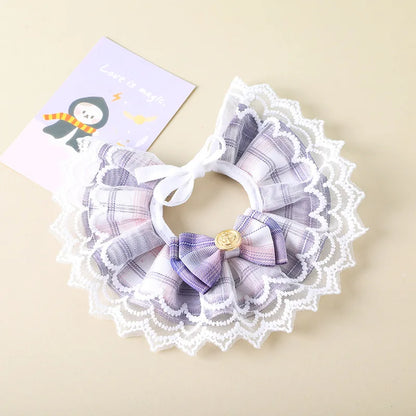 ✨ Elegant Pearl & Lace Pet Bib 🎀 Chic Ribbon Scarf for Pawsome Parties 🐾💖