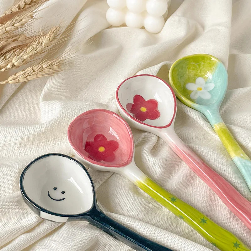 🌸 Adorable Hand-Painted Flower Spoon for Soups & Desserts 🍦✨ - Pixie Quill