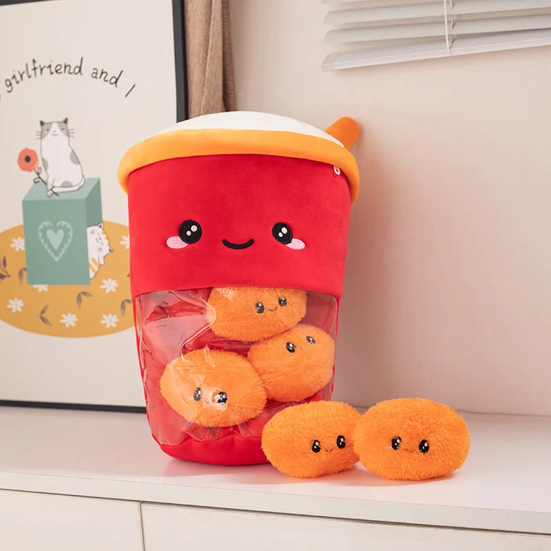 Kawaii 6pcs Boba Milk Tea Pudding Plushies 🥤🐾 - Adorable Cat Paw & Wolfberry Sofa Decor Gifts for Kids & Teens ❤️✨