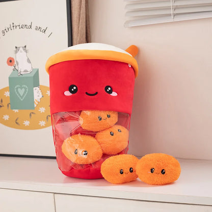 Kawaii 6pcs Boba Milk Tea Pudding Plushies 🥤🐾 - Adorable Cat Paw & Wolfberry Sofa Decor Gifts for Kids & Teens ❤️✨