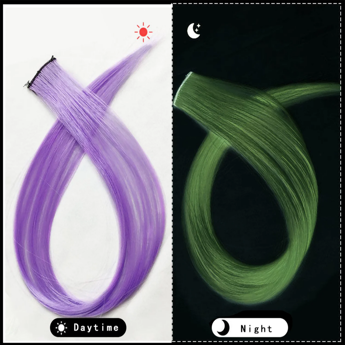Glow In The Dark 20 Inch Rainbow Hair Extensions Clip On Wig ✨🌈🎀