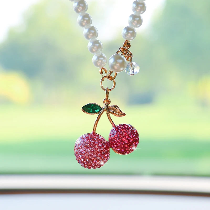 Kawaii Cherry Blossom Diamond Pendant 🌸✨ - Adorable Car Rearview Mirror Accessory & Gift! 🚗💎