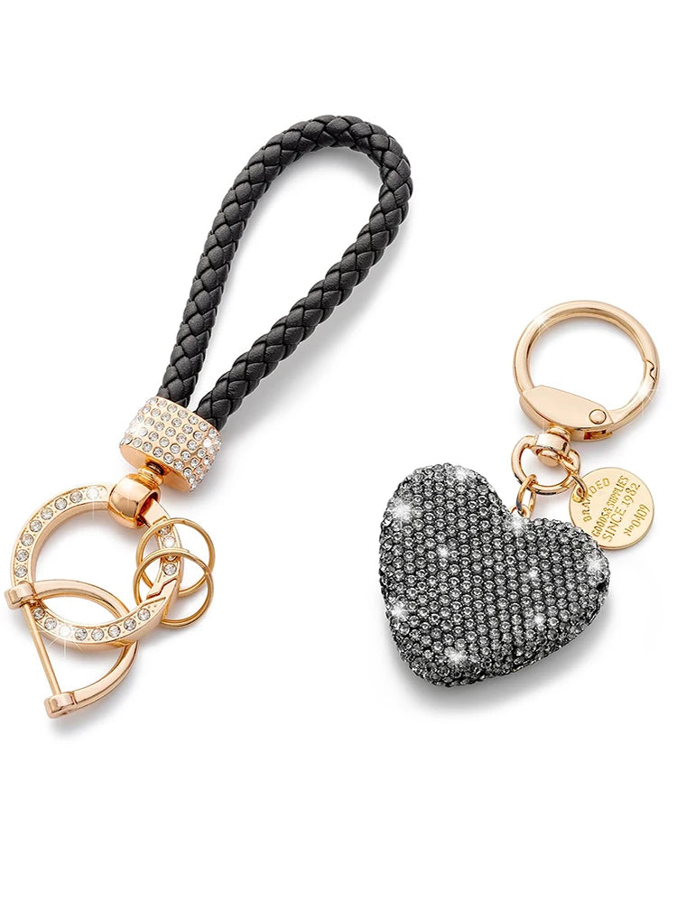 Sweet Heart Diamond Inlay Leather Rope Key Chain For Backpacks 👜💎🎀