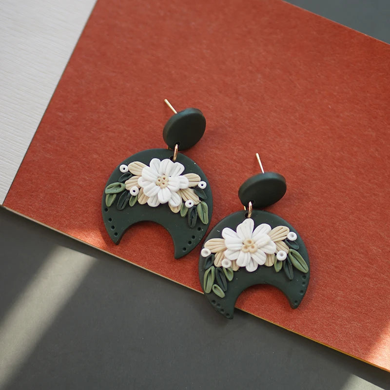 Handmade Floral Wreath Polymer Clay Pattern Earrings Set Multi Color Christmas Dangle Jewelry 🎄🌸✨
