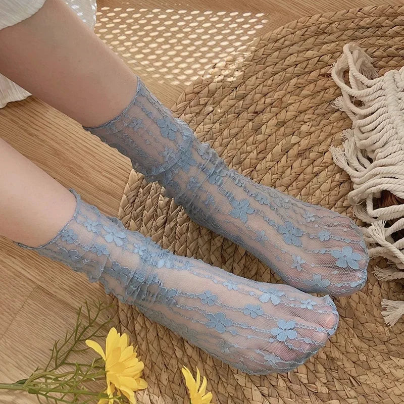 ✨ Whimsical Floral Lace Fishnet Socks 🌸 Soft & Breezy Fun Hosiery for Ladies! 🧦