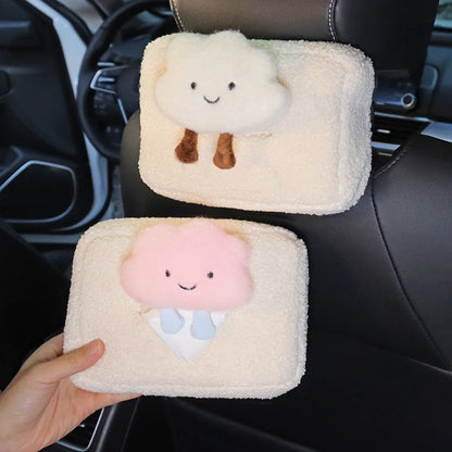 Kawaii Cloud & Flower Plush Tissue Box Holder 🌸☁️ - Adorable Car Napkin Organizer for Back Seat & Armrest! 🚗✨
