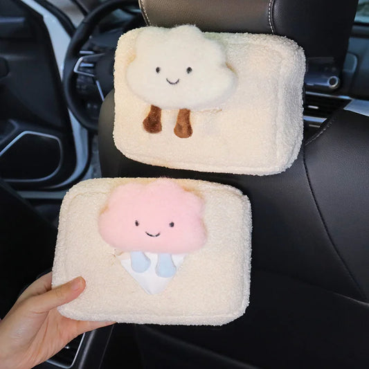 Kawaii Cloud & Flower Plush Tissue Box Holder 🌸☁️ - Adorable Car Napkin Organizer for Back Seat & Armrest! 🚗✨