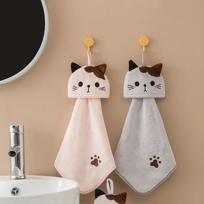 Adorable Kawaii Cat Hand Towels 🐾✨ - Soft & Absorbent Coral Velvet Kitchen Dishcloths! 🧼💖