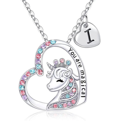 ✨ Kawaii Unicorn Initial Necklace 🦄 - Magical Horse Pendant for Girls 🎉 Perfect Birthday Gift! 🌈