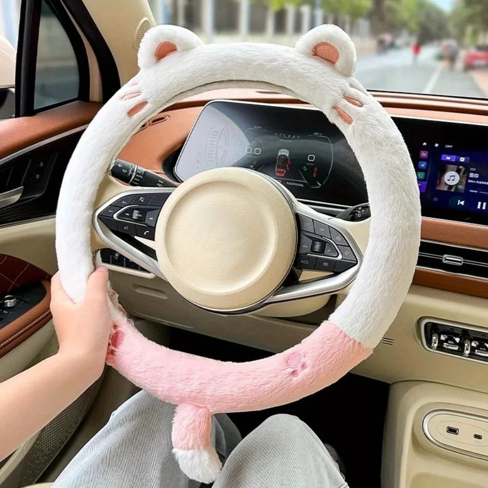 Kawaii Plush Cartoon Steering Wheel Cover 🌈✨ - Warm, Non-Slip & Adorable! 🐻💕