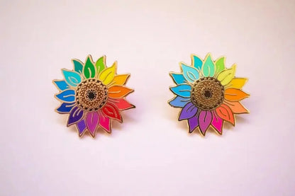 Kawaii Rainbow Sunflower Enamel Pin 🌼✨ | Cute Floral Brooch for Flower Lovers 🌈💖
