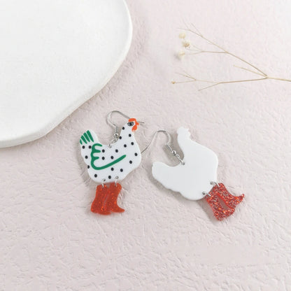 Kawaii Chicken High Heels Boots Earrings 🐔✨ Colorful Acrylic Dangle Jewelry for Trendy Women & Girls! 🎉💖