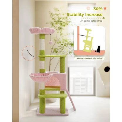 🌸 Purr-fect Flower Cat Haven 🌼 47.2" Cutie Cat Tower with Cozy Nooks & Fluffy Toys! 🐾